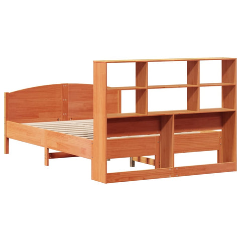 vidaXL Bookcase Bed without Mattress Wax Brown 135x190 cm Double Solid Wood Pine