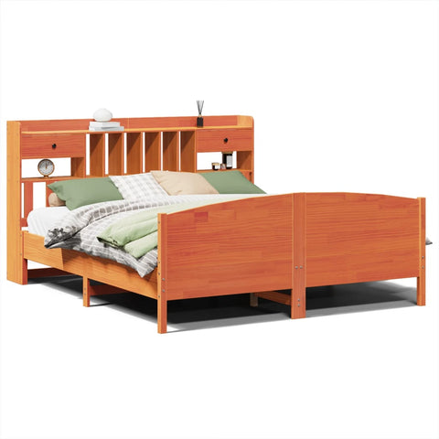 vidaXL Bookcase Bed without Mattress Wax Brown 200x200cm Solid Wood Pine