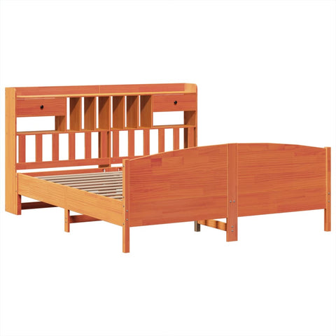 vidaXL Bookcase Bed without Mattress Wax Brown 200x200cm Solid Wood Pine