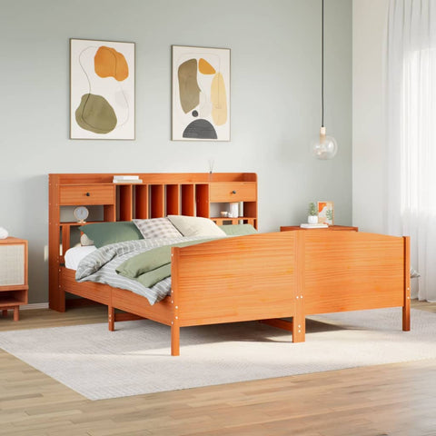 vidaXL Bookcase Bed without Mattress Wax Brown 200x200cm Solid Wood Pine