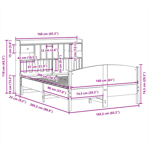 vidaXL Bookcase Bed without Mattress White 160x200cm Solid Wood Pine