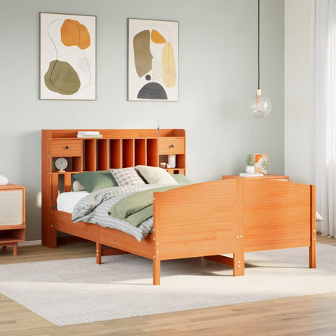 vidaXL Bookcase Bed without Mattress Wax Brown 150x200 cm King Size Solid Wood Pine