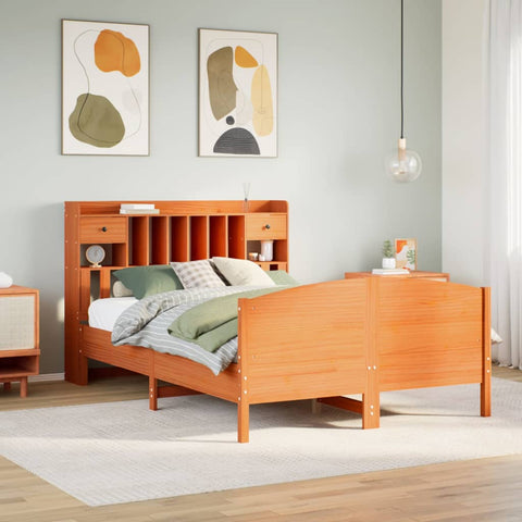 vidaXL Bookcase Bed without Mattress Wax Brown 140x200cm Solid Wood Pine