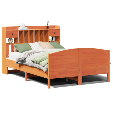 vidaXL Bookcase Bed without Mattress Wax Brown 140x190cm Solid Wood Pine