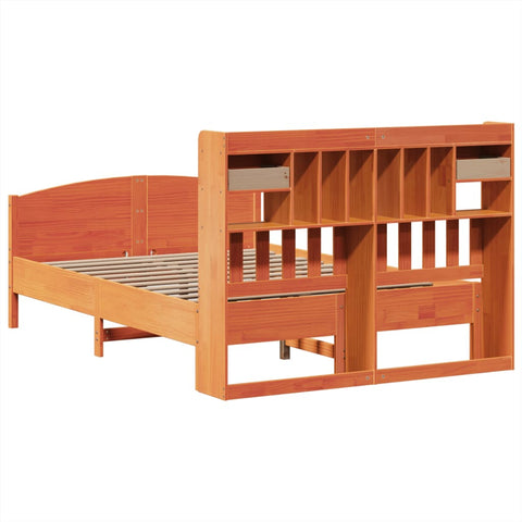 vidaXL Bookcase Bed without Mattress Wax Brown 140x190cm Solid Wood Pine