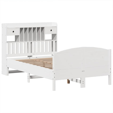 vidaXL Bookcase Bed without Mattress White 135x190 cm Double Solid Wood Pine