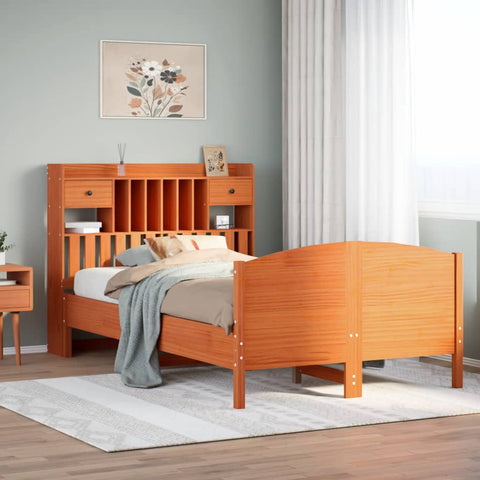 vidaXL Bookcase Bed without Mattress Wax Brown 135x190 cm Double Solid Wood Pine