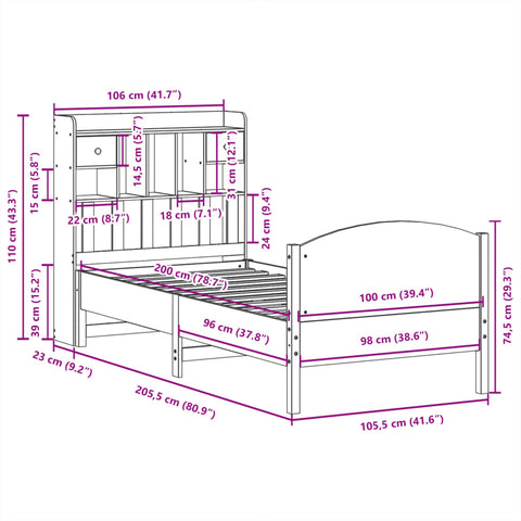 vidaXL Bookcase Bed without Mattress 100x200cm Solid Wood Pine