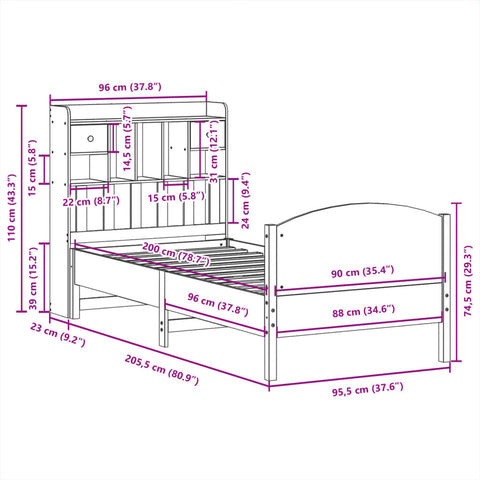 vidaXL Bookcase Bed without Mattress White 90x200cm Solid Wood Pine