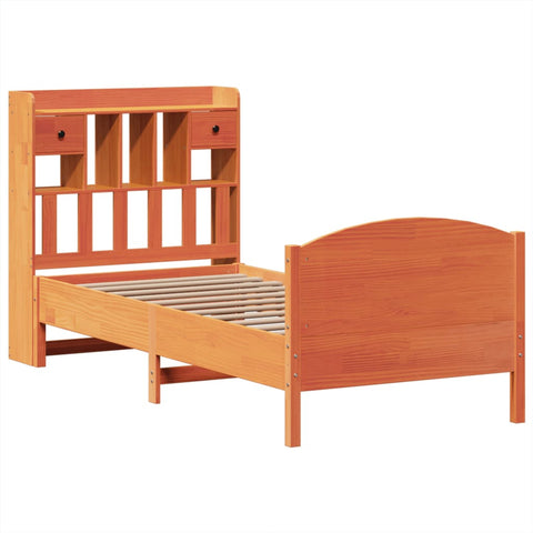 vidaXL Bookcase Bed without Mattress Wax Brown 90x200cm Solid Wood Pine