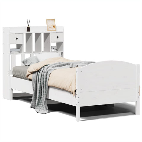 vidaXL Bookcase Bed without Mattress White 75x190 cm Small Single Solid Wood Pine
