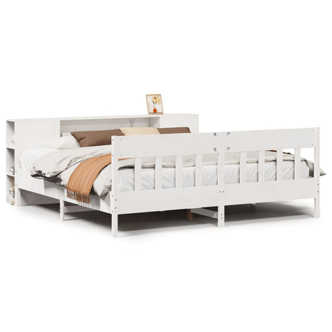 vidaXL Bookcase Bed without Mattress White 200x200cm Solid Wood Pine