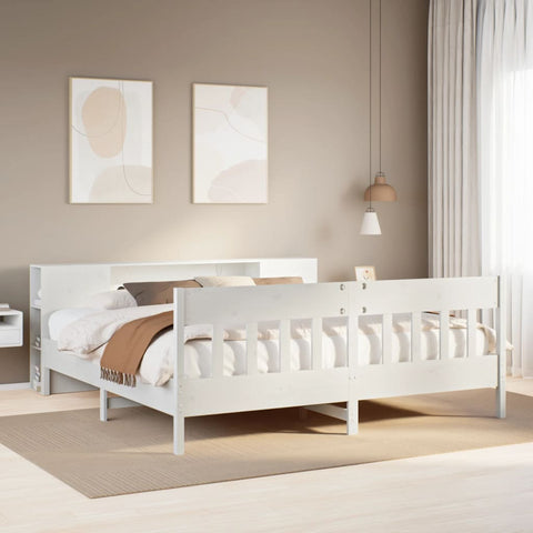 vidaXL Bookcase Bed without Mattress White 200x200cm Solid Wood Pine