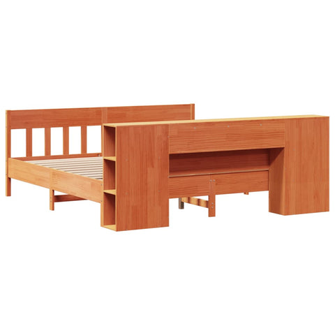 vidaXL Bookcase Bed without Mattress Wax Brown 200x200cm Solid Wood Pine