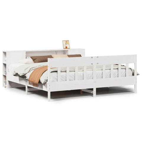 vidaXL Bookcase Bed without Mattress White 180x200 cm Super King Solid Wood Pine