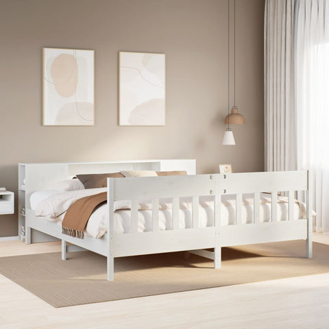 vidaXL Bookcase Bed without Mattress White 180x200 cm Super King Solid Wood Pine