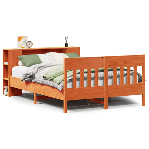 vidaXL Bookcase Bed without Mattress Wax Brown 120x200cm Solid Wood Pine