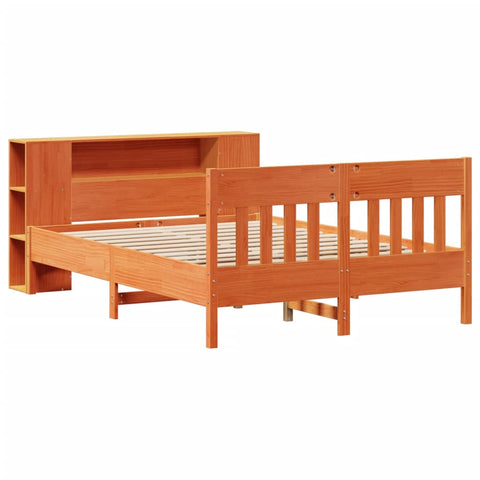vidaXL Bookcase Bed without Mattress Wax Brown 120x200cm Solid Wood Pine