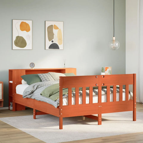 vidaXL Bookcase Bed without Mattress Wax Brown 120x200cm Solid Wood Pine