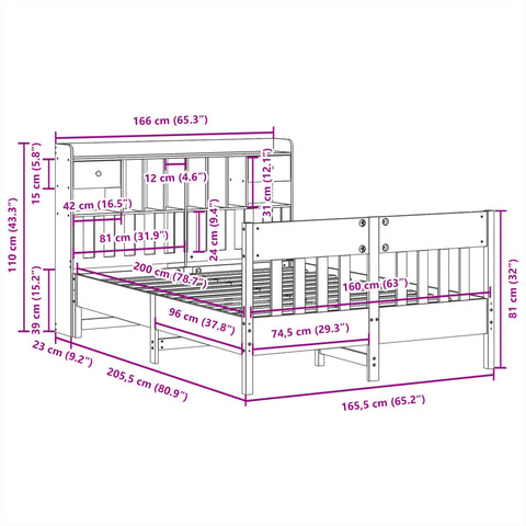 vidaXL Bed Frame without Mattress 160x200 cm Solid Wood Pine