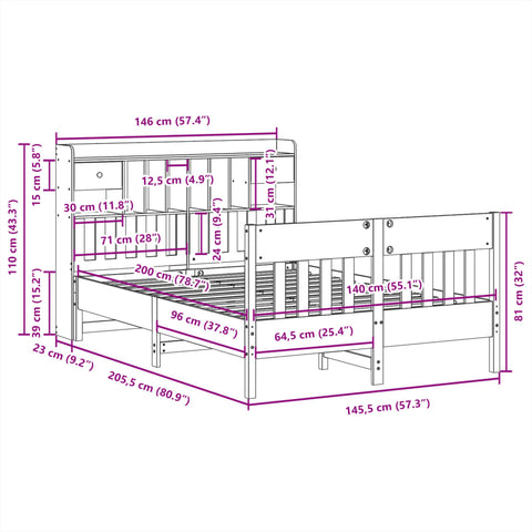 vidaXL Bed Frame without Mattress White 140x200 cm Solid Wood Pine