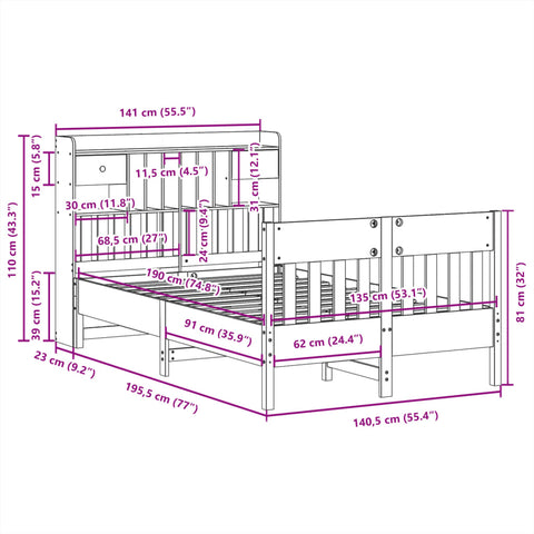 vidaXL Bed Frame without Mattress White 135x190 cm Solid Wood Pine