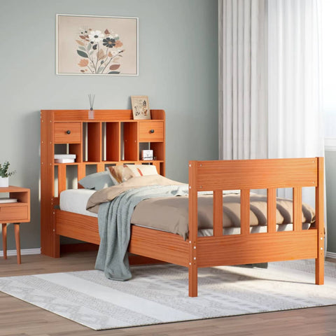 vidaXL Bed Frame without Mattress Wax Brown 75x190 cm Small Single Solid Wood Pine