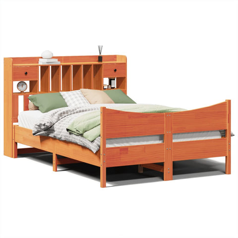 vidaXL Bed Frame without Mattress Wax Brown 140x190 cm Solid Wood Pine