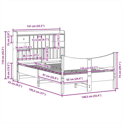 vidaXL Bed Frame without Mattress Wax Brown 135x190 cm Double Solid Wood Pine