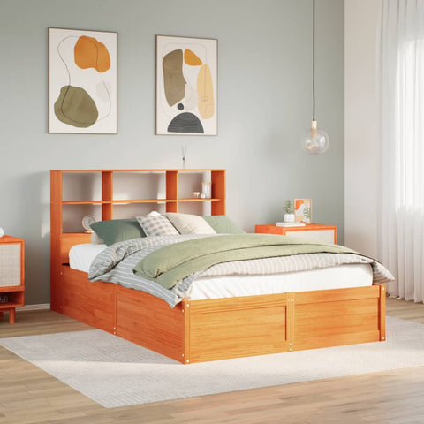 vidaXL Bed Frame without Mattress Wax Brown 135x190 cm Double Solid Wood Pine