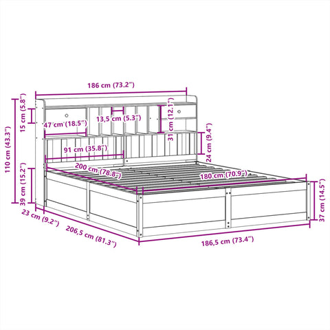 vidaXL Bed Frame without Mattress 180x200 cm Super King Solid Wood Pine