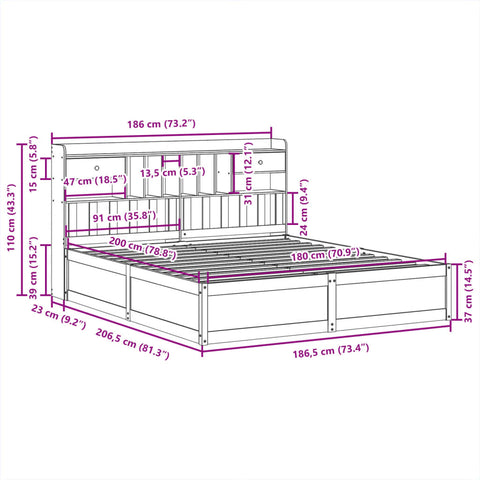 vidaXL Bed Frame without Mattress White 180x200 cm Super King Solid Wood Pine