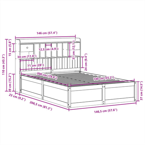 vidaXL Bed Frame without Mattress 140x200 cm Solid Wood Pine