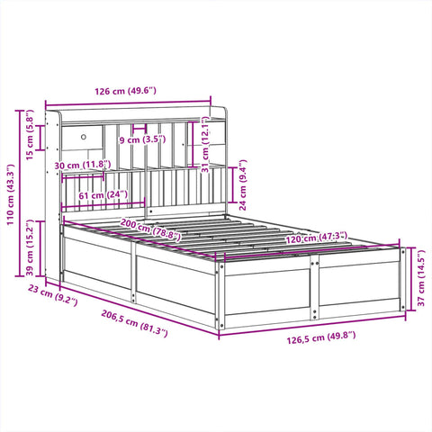 vidaXL Bed Frame without Mattress Wax Brown 120x200 cm Solid Wood Pine