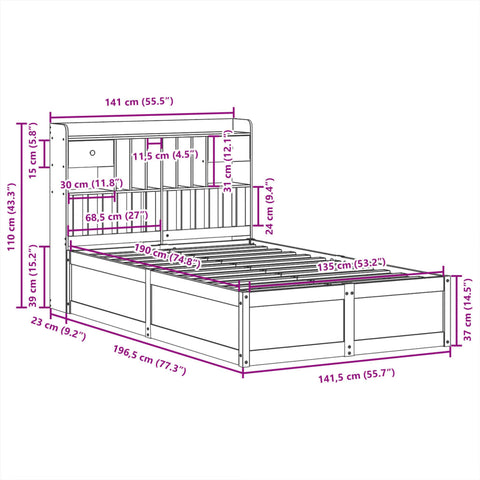 vidaXL Bed Frame without Mattress 135x190 cm Double Solid Wood Pine