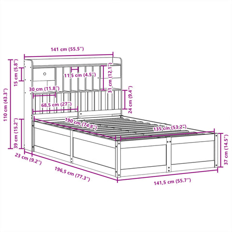 vidaXL Bed Frame without Mattress Wax Brown 135x190 cm Double Solid Wood Pine