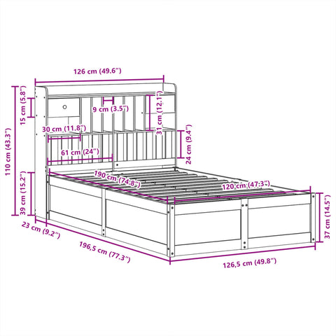 vidaXL Bed Frame without Mattress Wax Brown 120x190 cm Small Double Solid Wood Pine