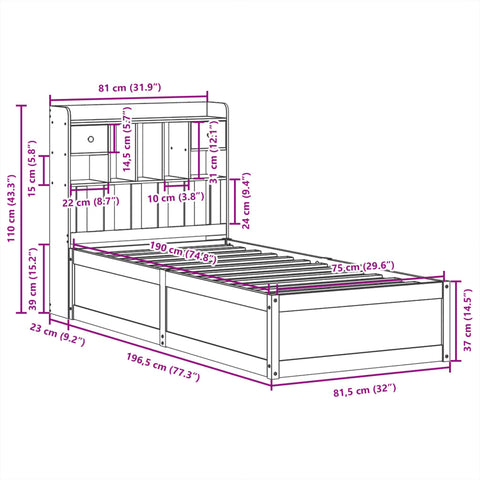 vidaXL Bed Frame without Mattress Wax Brown 75x190 cm Small Single Solid Wood Pine