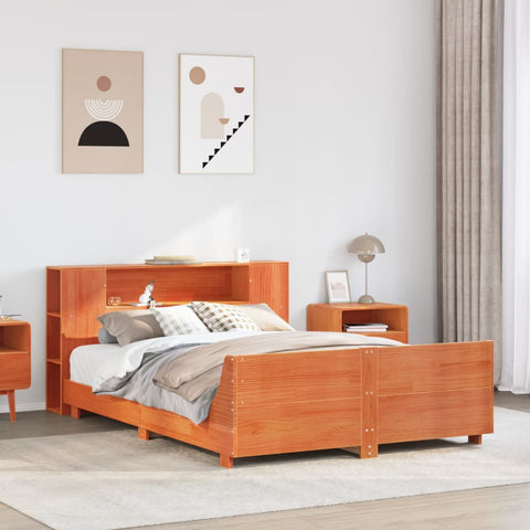 vidaXL Bed Frame without Mattress Wax Brown 140x190 cm Solid Wood Pine