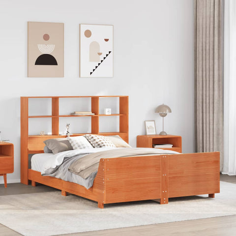 vidaXL Bed Frame without Mattress Wax Brown 140x190 cm Solid Wood Pine
