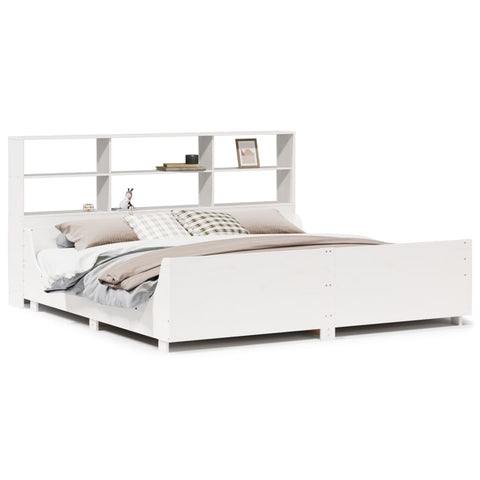 vidaXL Bookcase Bed without Mattress White 200x200 cm Solid Wood