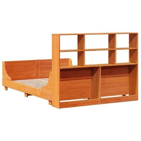 vidaXL Bookcase Bed without Mattress Wax Brown 135x190 cm Double Solid Wood