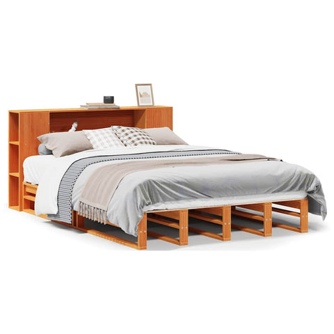 vidaXL Bookcase Bed without Mattress Wax Brown 150x200 cm King Size Solid Wood