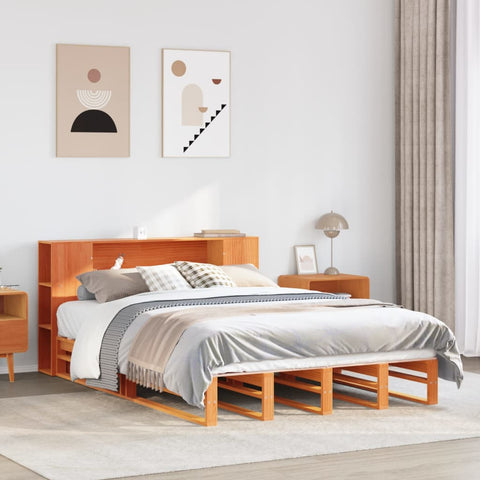 vidaXL Bookcase Bed without Mattress Wax Brown 160x200 cm Solid Wood