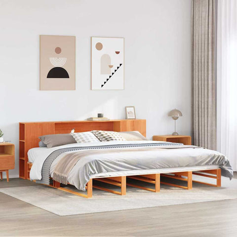 vidaXL Bookcase Bed without Mattress Wax Brown 200x200 cm Solid Wood