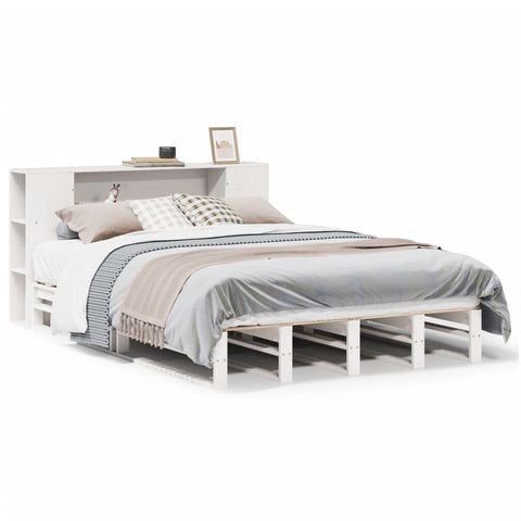 vidaXL Bookcase Bed without Mattress White 135x190 cm Double Solid Wood