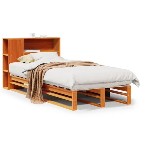 vidaXL Bookcase Bed without Mattress Wax Brown 100x200 cm Solid Wood