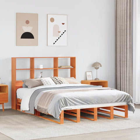 vidaXL Bookcase Bed without Mattress Wax Brown 160x200 cm Solid Wood