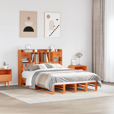 vidaXL Bookcase Bed without Mattress Wax Brown 150x200 cm King Size Solid Wood Pine