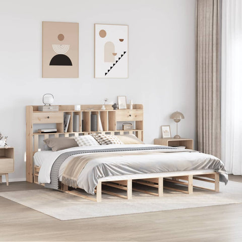 vidaXL Bookcase Bed without Mattress 180x200 cm Super King Solid Wood Pine